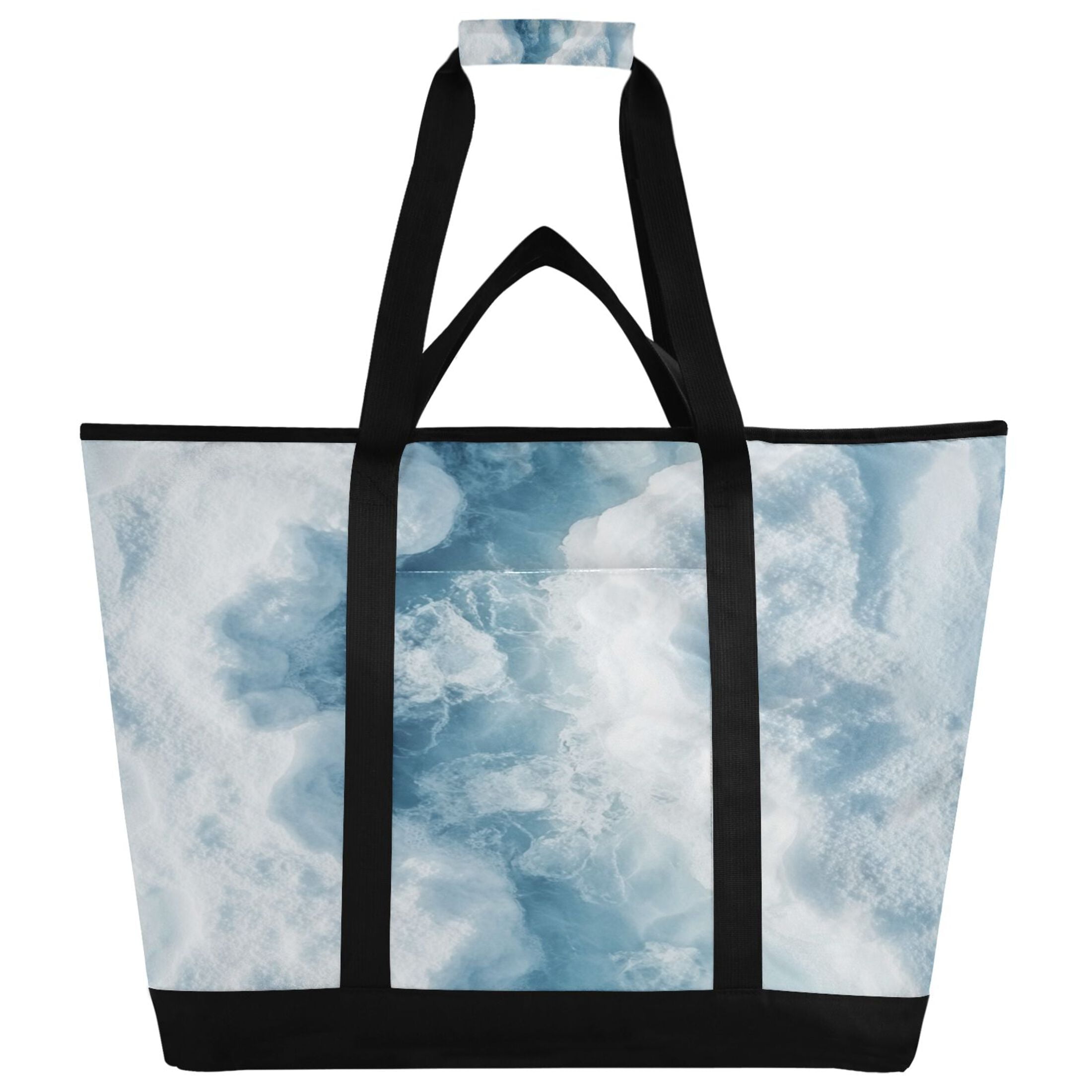 Large Hand-held Ice Pack Picnic Bag Insulation and Refrigeration Suitable for Shopping Picnics and Camping White Ocean Pattern