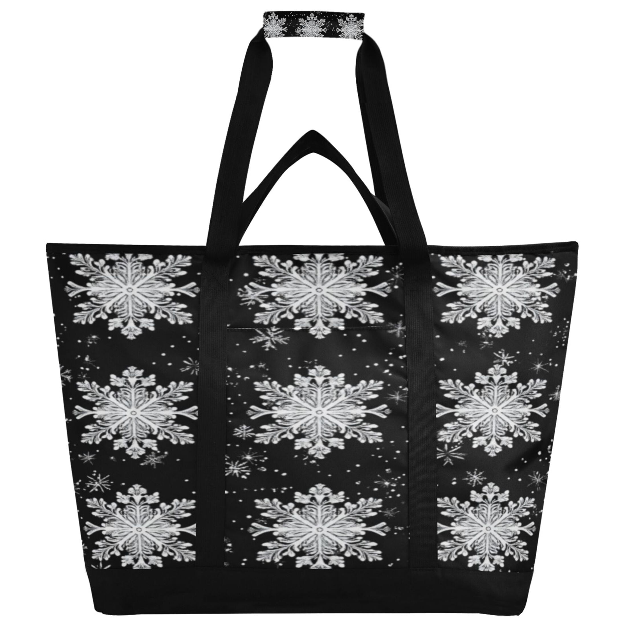 Large Hand-held Ice Pack Picnic Bag Insulation and Refrigeration Suitable for Shopping Picnics and Camping Winter Black Snowflakes