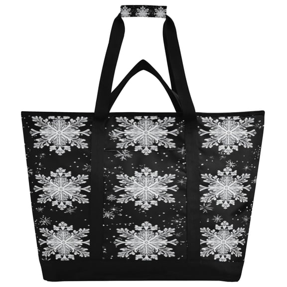 Large Hand-held Ice Pack Picnic Bag Insulation and Refrigeration Suitable for Shopping Picnics and Camping Winter Black Snowflakes