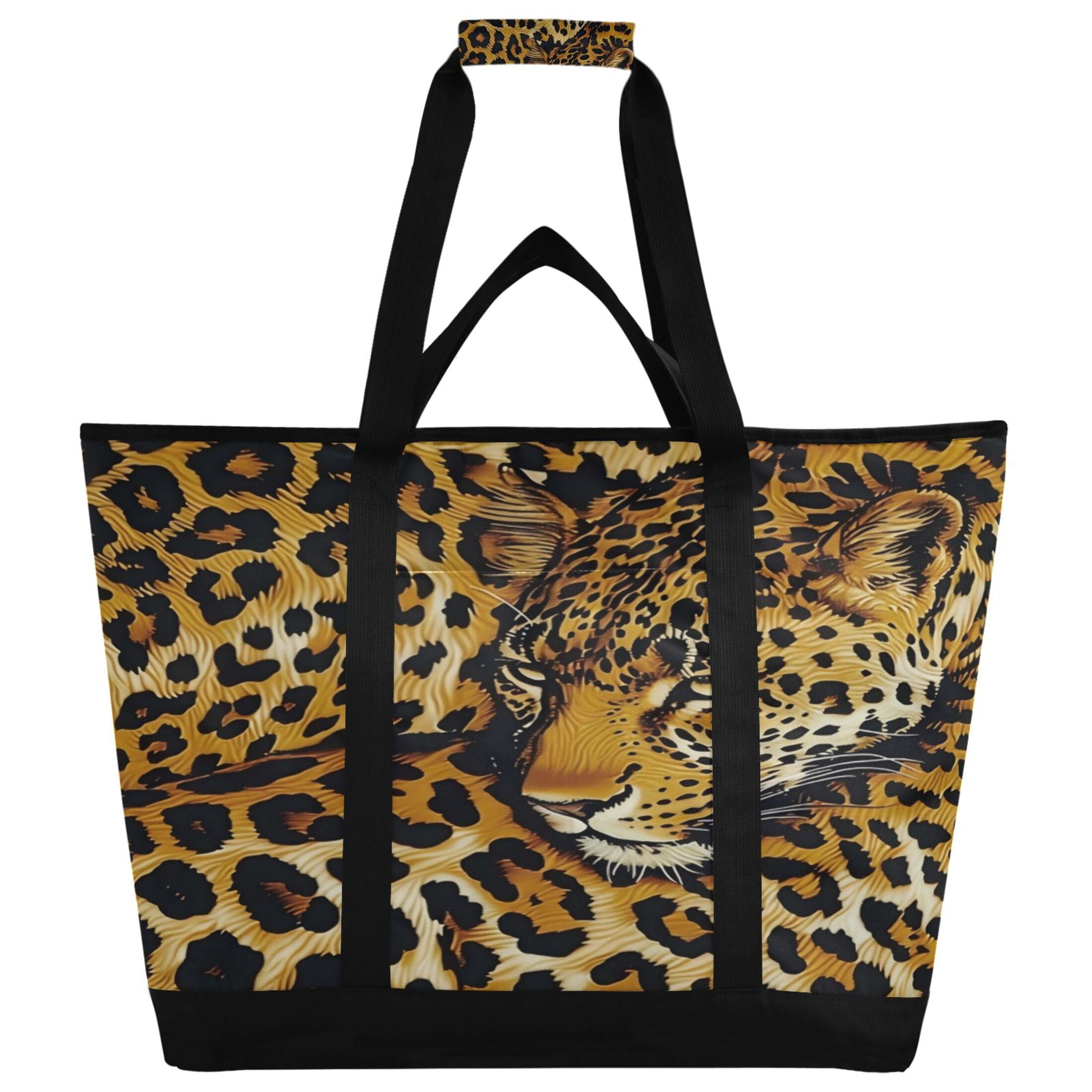 Large Hand-held Ice Pack Picnic Bag Insulation and Refrigeration Suitable for Shopping Picnics and Camping Yellow Leopard