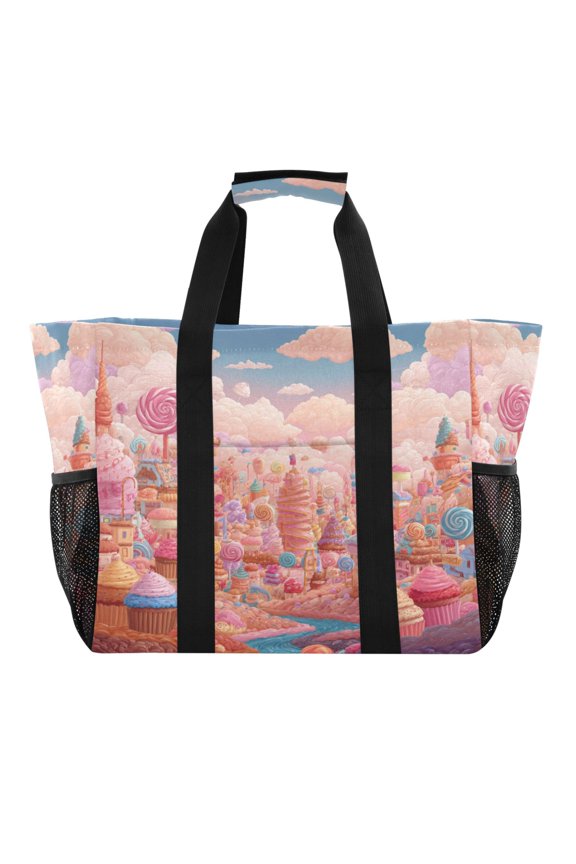 Large Handbag Waterproof Tote Laundry Bag Beach Bag Pool Bag Travel Tote Bags Kitchen Reusable Grocery Bags Candy Land Tower Sweets