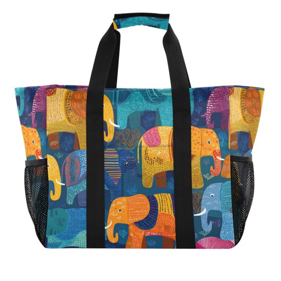 Large Handbag Waterproof Tote Laundry Bag Beach Bag Pool Bag Travel Tote Bags Kitchen Reusable Grocery Bags Colorful Elephant Cartoon