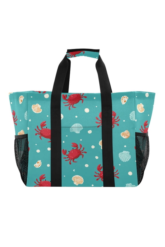 Large Handbag Waterproof Tote Laundry Bag Beach Bag Pool Bag Travel Tote Bags Kitchen Reusable Grocery Bags Crab Shell Seamless Pattern
