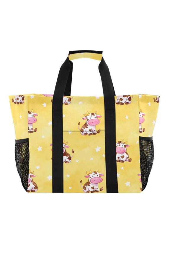 Large Handbag Waterproof Tote Laundry Bag Beach Bag Pool Bag Travel Tote Bags Kitchen Reusable Grocery Bags Cute Cow Seamless
