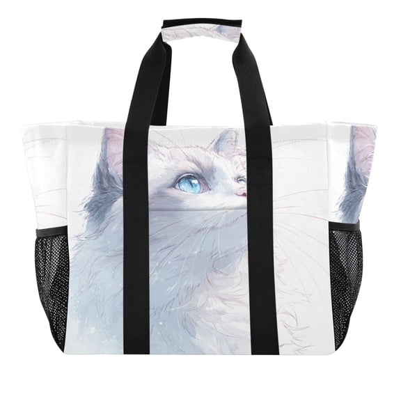 Large Handbag Waterproof Tote Laundry Bag Beach Bag Pool Bag Travel Tote Bags Kitchen Reusable Grocery Bags Cute White Ragdoll Cat