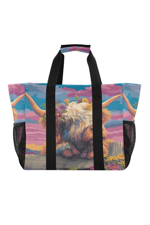 Large Handbag Waterproof Tote Laundry Bag Beach Bag Pool Bag Travel Tote Bags Kitchen Reusable Grocery Bags Cute Yellow Cow