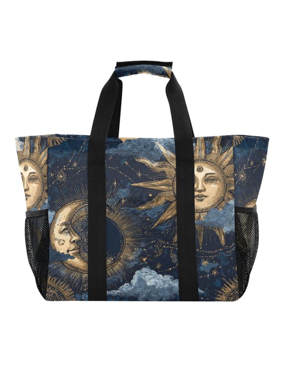 Large Handbag Waterproof Tote Laundry Bag Beach Bag Pool Bag Travel Tote Bags Kitchen Reusable Grocery Bags Golden Sun