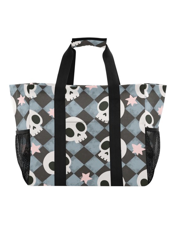 Large Handbag Waterproof Tote Laundry Bag Beach Bag Pool Bag Travel Tote Bags Kitchen Reusable Grocery Bags Grey Skull Phantom