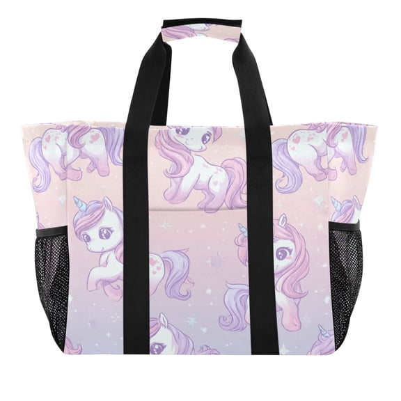 Large Handbag Waterproof Tote Laundry Bag Beach Bag Pool Bag Travel Tote Bags Kitchen Reusable Grocery Bags Pastel Unicorn Seamless