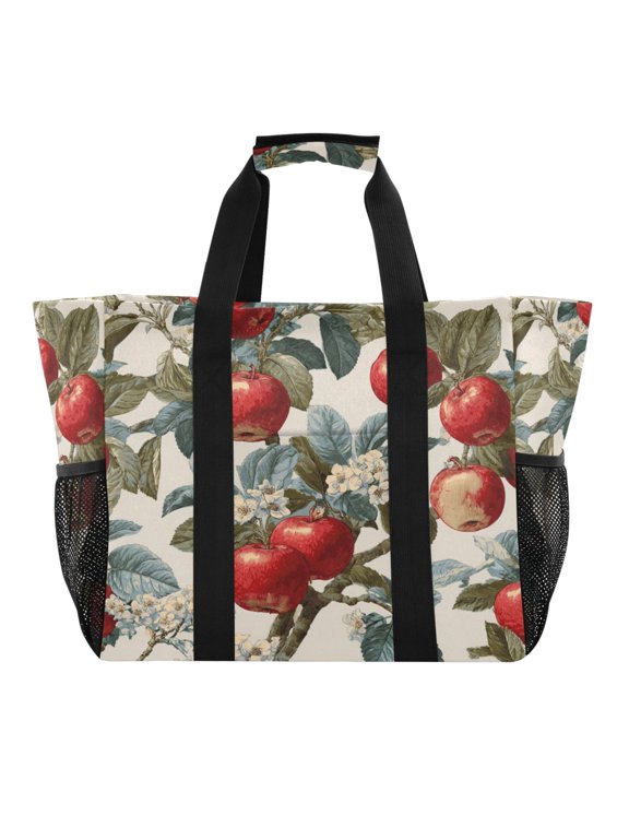 Large Handbag Waterproof Tote Laundry Bag Beach Bag Pool Bag Travel Tote Bags Kitchen Reusable Grocery Bags Red Apple Pattern