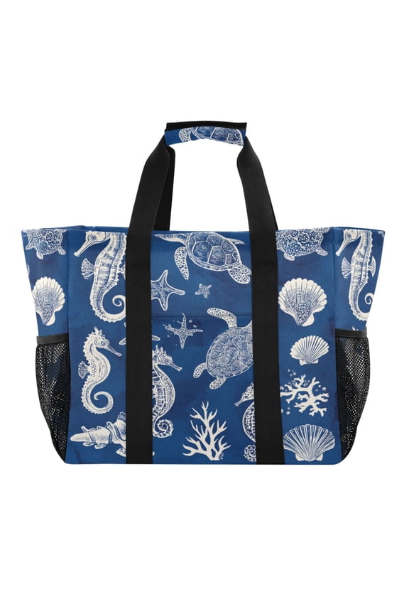 Large Handbag Waterproof Tote Laundry Bag Beach Bag Pool Bag Travel Tote Bags Kitchen Reusable Grocery Bags Sea Creatures Pattern