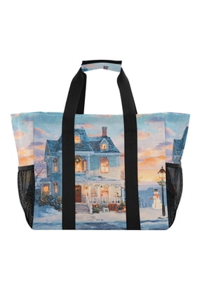 Large Handbag Waterproof Tote Laundry Bag Beach Bag Pool Bag Travel Tote Bags Kitchen Reusable Grocery Bags Snow Christmas House