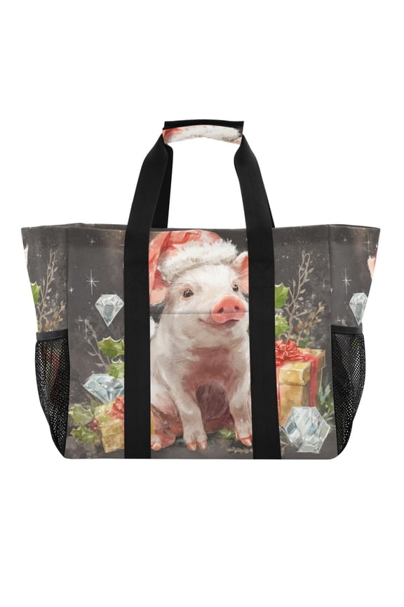Large Handbag Waterproof Tote Laundry Bag Beach Bag Pool Bag Travel Tote Bags Kitchen Reusable Grocery Bags Warm Christmas Pig