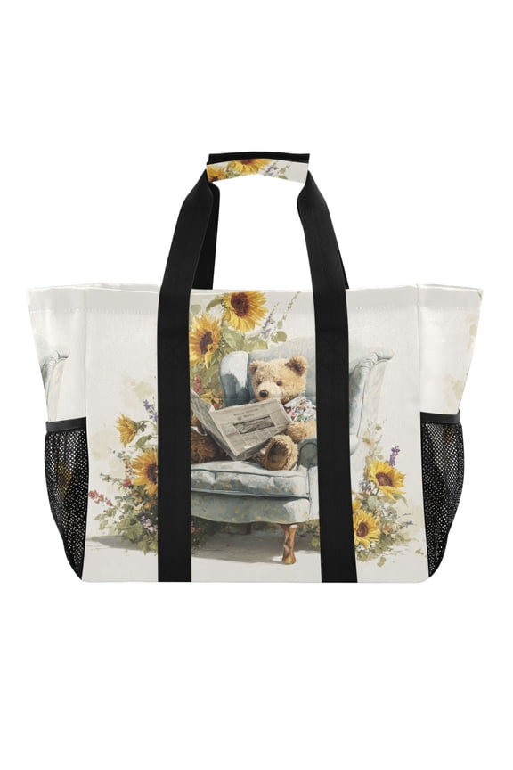 Large Handbag Waterproof Tote Laundry Bag Beach Bag Pool Bag Travel Tote Bags Kitchen Reusable Grocery Bags Watercolor Teddy Bear