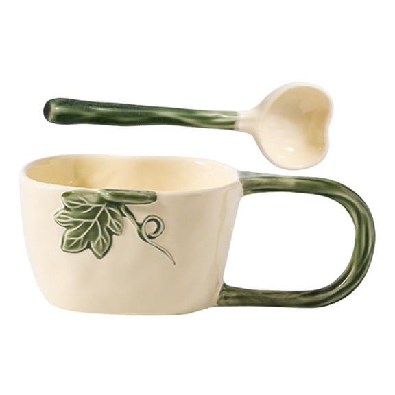Large Handle Pumpkin Ceramic Coffee Mug Set With Spoon, High Capacity Big Ear Cup For Coffee Tea, Halloween Gift For Friends Family, Cream Pumpkin With Spoon