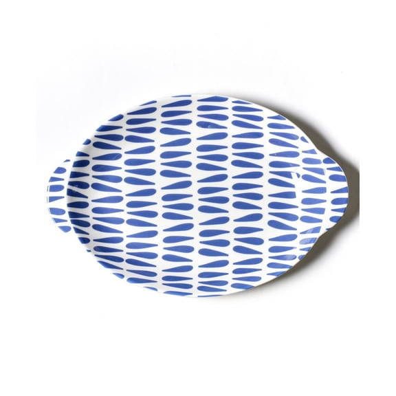 Large Handled Oval Platter with Iris Drop Pattern for Serving and Entertaining