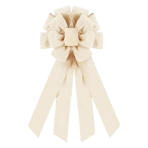 Large Handmade Decorative Wreath Bow, Beige Polyester Ice Silk Ribbon Bow for Front Door, Farmhouse Wreath, Christmas Tree, Garland, Wedding, Birthday, Porch, Gift Wrapping and Seasonal Home Decor