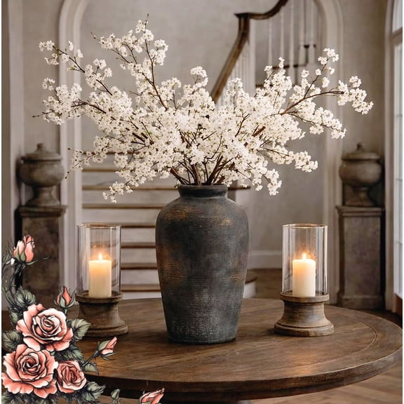 Large Handmade Rustic Ceramic Vase in Bronze 11 Inch for Home Decor