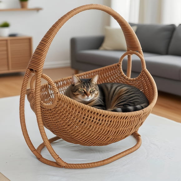Large Handwoven-Style Hammock Pet Bed with A-Frame Stand - 15.43 lbs Capacity - Sturdy Swing Bed for Cats Guinea Pigs Rabbits