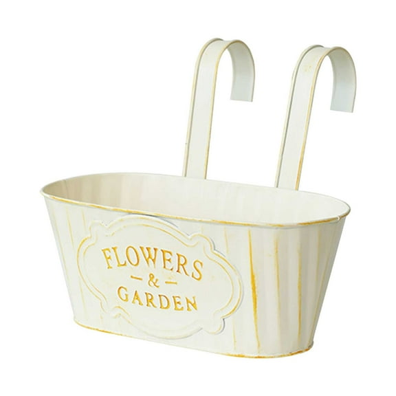 Large Hanging Flower Pots, Metal Iron Wall Planter Indoor/Outdoor for Railing Fence Balcony Garden Home Decoration with Detachable Hooks(Beige)