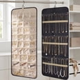 thumbnail image 1 of Large Hanging Jewelry Organizer Roll with Metal Hooks, Double-Sided Storage Holder for Earrings Necklaces Rings, Black Fabric with Hanger for Closet Wall Door, 1 of 5