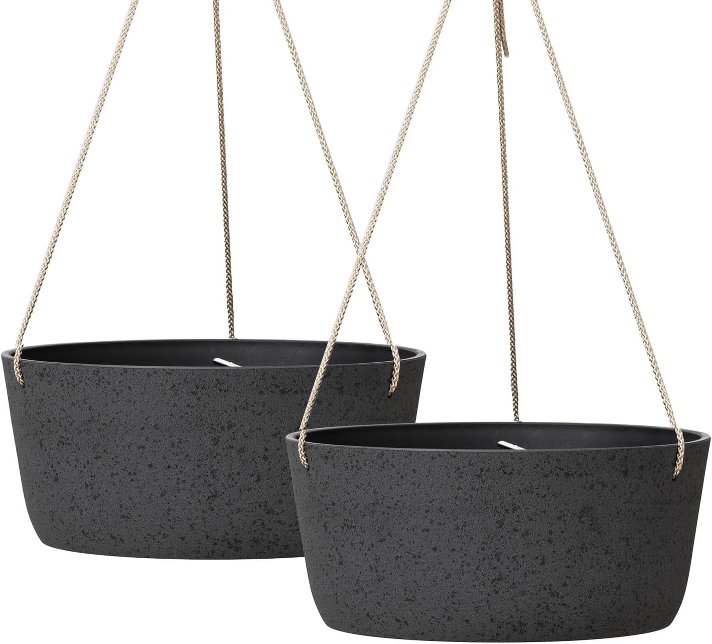 Large Hanging Planters - 12 Inch Outdoor Flower Pots, Hanging Garden Planters Set of 2, Black Charcoal