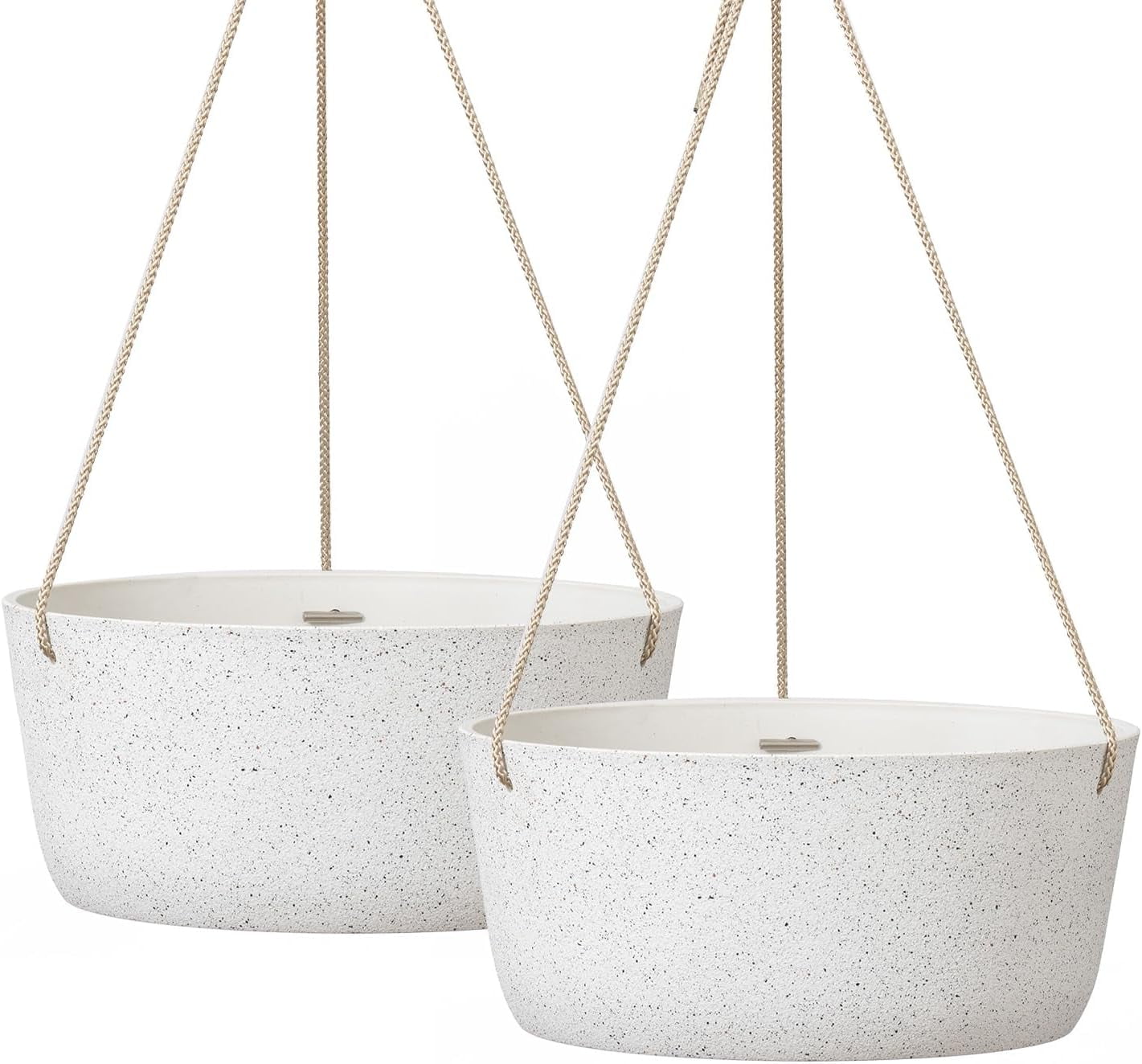 Large Hanging Planters - 12 Inch Outdoor Flower Pots, Hanging White Planters Set of 2