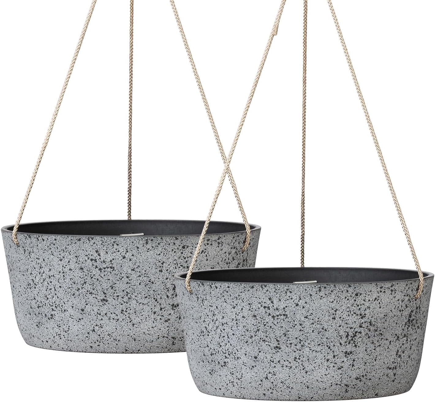 Large Hanging Planters - 12 Inch Outdoor Flower Pots, Rock Gray Hanging Garden Planters Set of 2