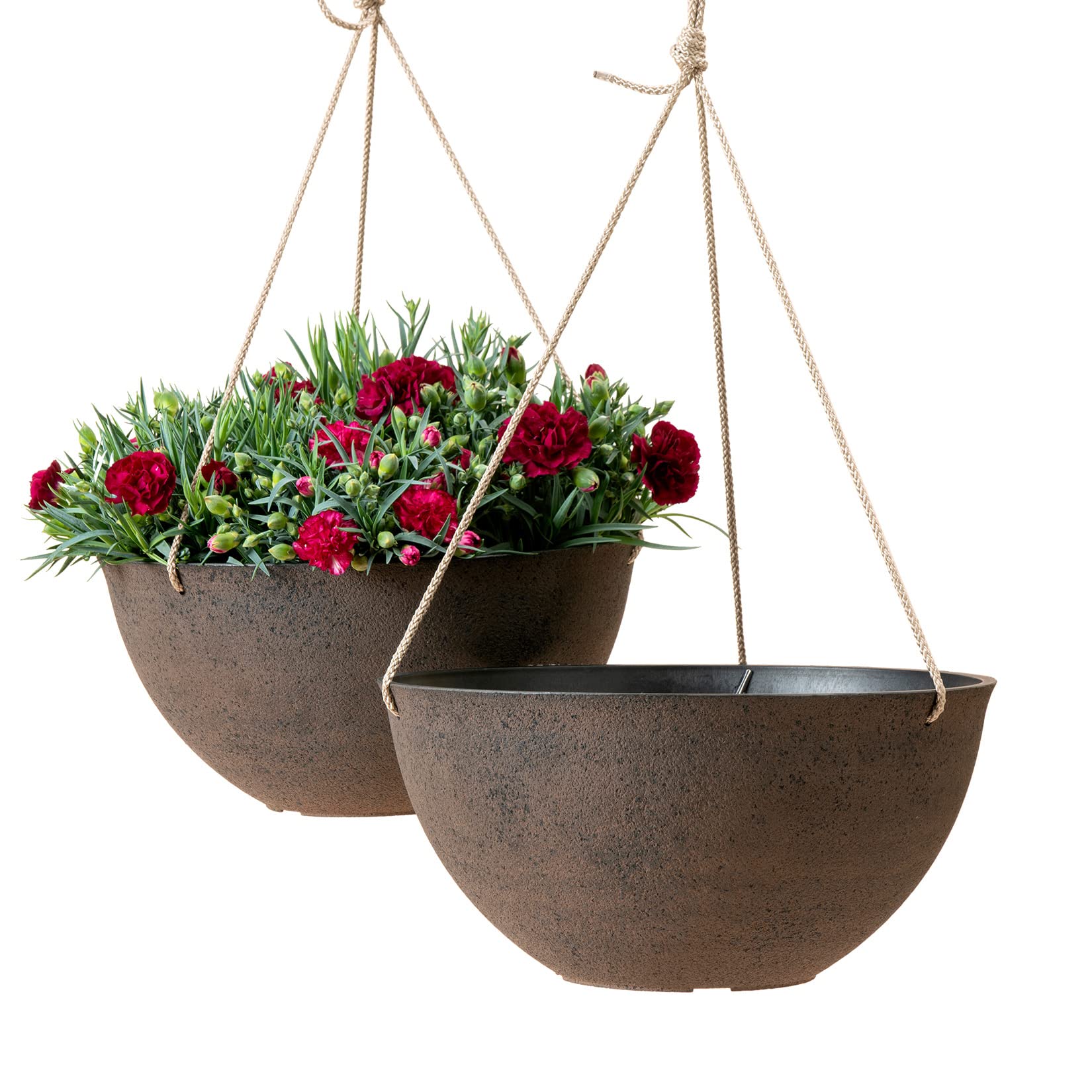 Large Hanging Planters Set of 2 13 Inch Flower Pots Outdoor Indoor Garden Decor Iron Finish