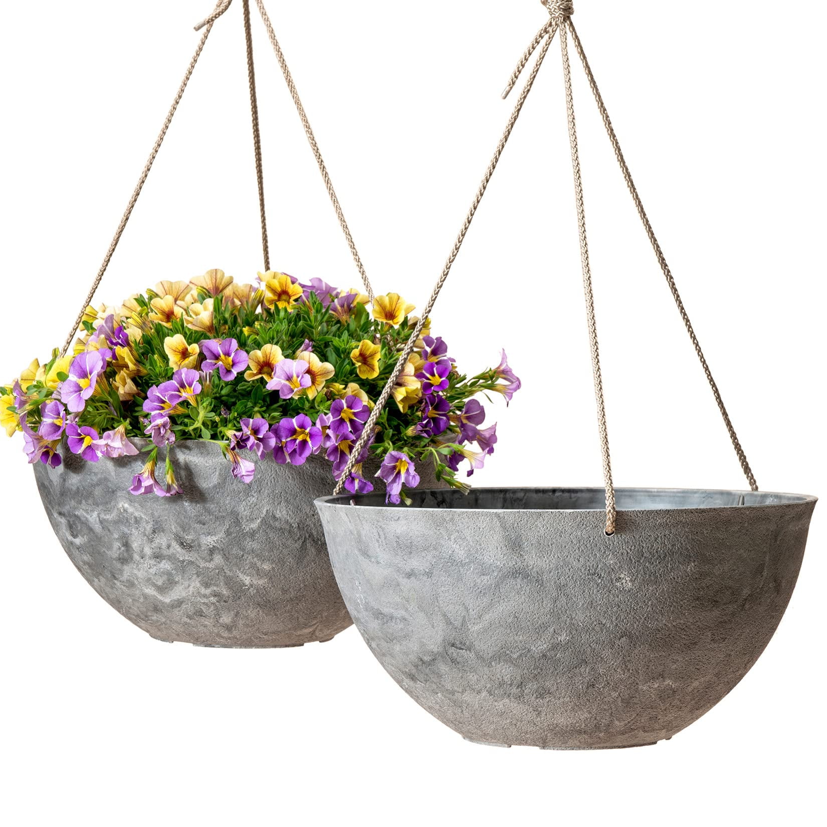 Large Hanging Planters Set of 2 13 Inch Flower Pots Outdoor Indoor Garden Decor Iron Finish