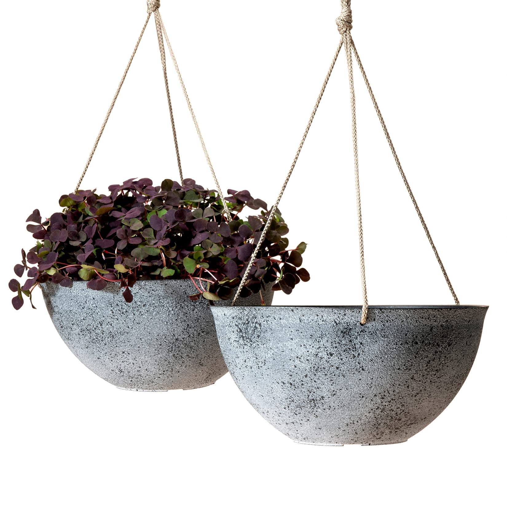 Large Hanging Planters Set of 2 13 Inch Flower Pots Outdoor Indoor Garden Decor Iron Finish