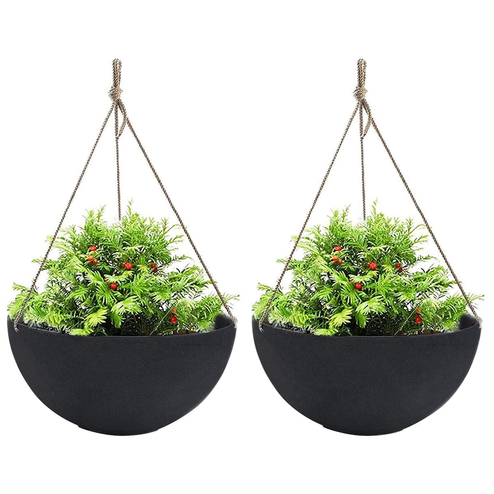 Large Hanging Planters Set of 2 13 Inch Flower Pots Outdoor Indoor Garden Decor Iron Finish