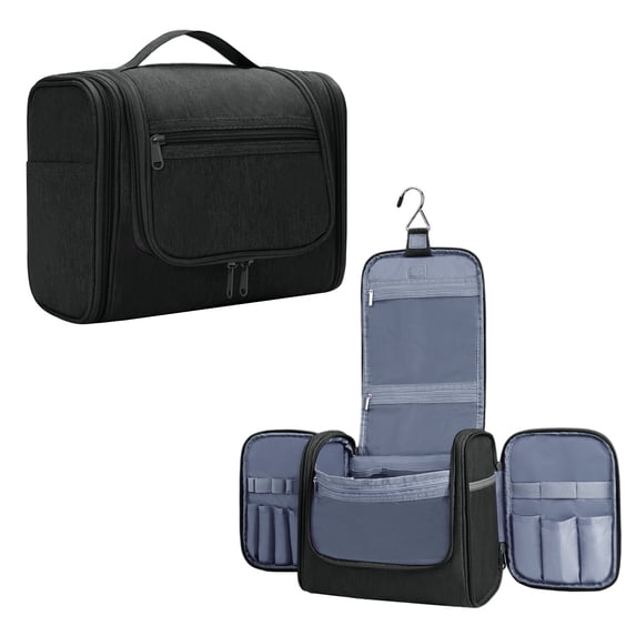 Large Hanging Toiletry Bag Travel Cosmetic Makeup Organizer Water-Resistant Shower Bathroom Bag for Women and Men, Black