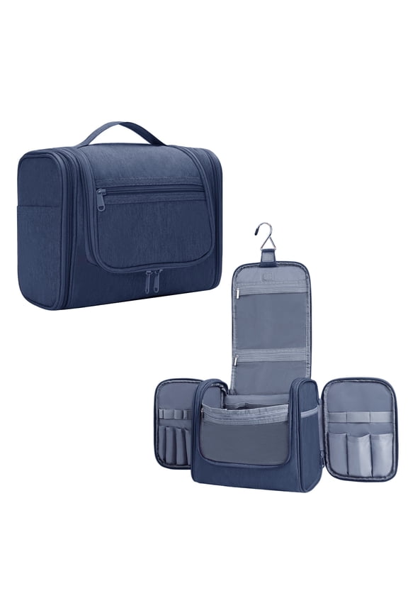 Large Hanging Toiletry Bag for Men Women Travel Cosmetic Makeup Organizer Water-Resistant Shower Bathroom Bag, Navy Blue