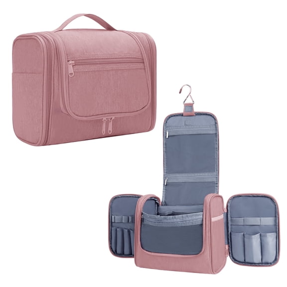 WANDF Large Hanging Toiletry Bag  for Women Travel Cosmetic Makeup Organizer Water-Resistant Shower Bathroom Bag for Ladies(Dark Pink)