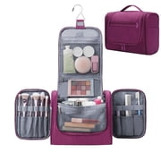 Large Hanging Travel Toiletry Bag Dopp Kit with Hook Cosmetic Makeup Organizer with Brush Holder Water-Resistant Bathroom for Women Men, Purple