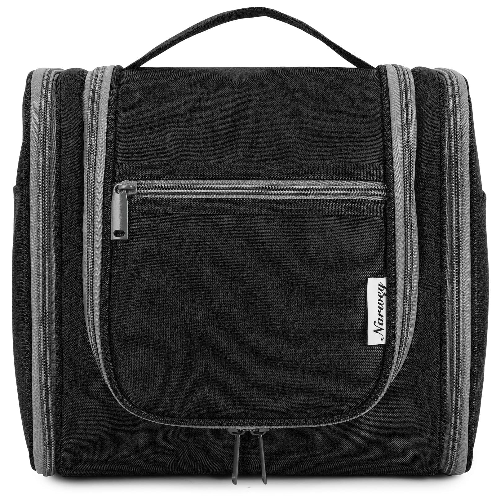 Narwey Large Hanging Toiletry Shampoo Bag Black Makeup Cosmetic Organizer with Multiple Compartments Foldable Toiletries Travel Bag