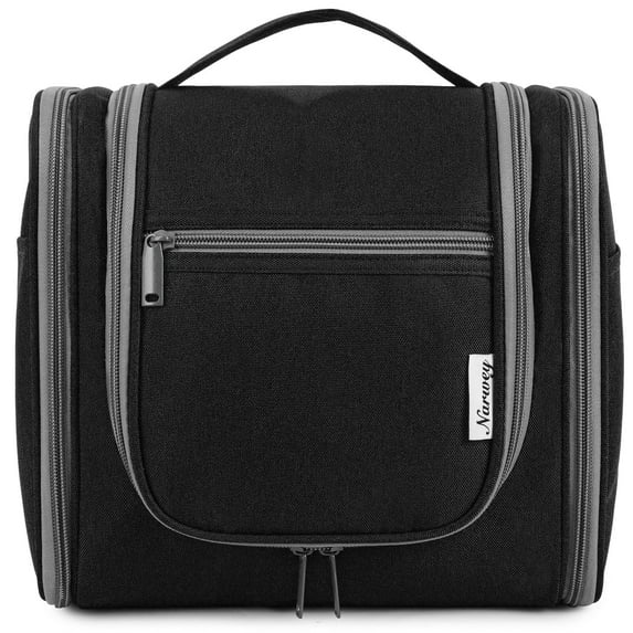 Narwey Large Hanging Toiletry Shampoo Bag Black Makeup Cosmetic Organizer with Multiple Compartments Foldable Toiletries Travel Bag