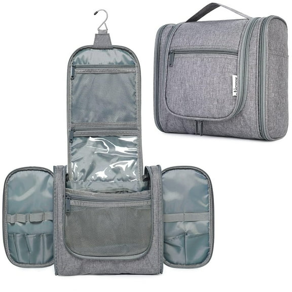 Narwey Men's Travel Bag Large Hanging Toiletry Bag Makeup Bag for Women Travel Organizer Dopp Kit Cosmetic Case with Multiple Compartments, Grey