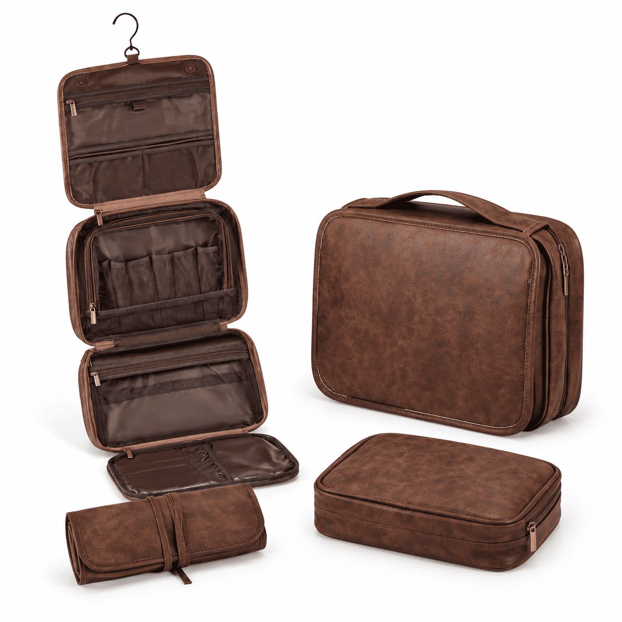 Large Hanging Travel Toiletry Bag, Reddish Brown-R, 3-in-1 Detachable ...