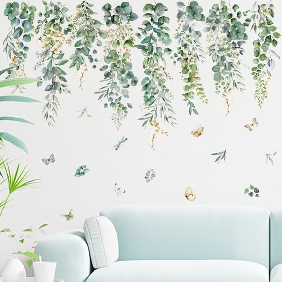 Large Hanging Vines Wall Decals Green Plants Tropical Leaves Flower Wall Stickers Bedroom Living Room Sofa TV Background Wall Decor