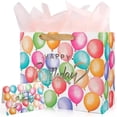 thumbnail image 1 of Large Happy Birthday Gift Bag with Tissue Paper and Card, Gift Bag Set with Handles, Colorful Balloon Design, 1 of 2