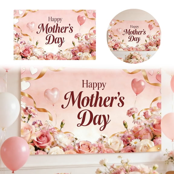Large Happy Mothers Day Decorations Thank You Mom Banner For Mom Party Celebrations Indoor Or Outdoor Pink
