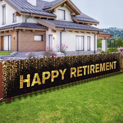 Large Happy Retirement Decoration Banner, Black and Gold, Retirement ...