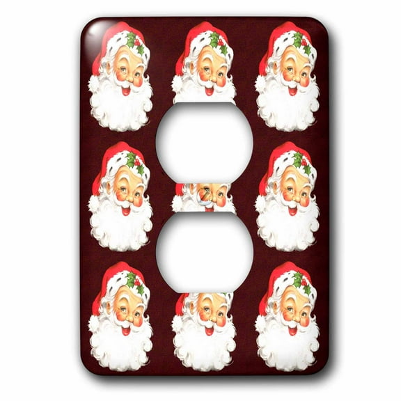 3dRose, Large Happy Santa Clause Face Cartoon Tiled Pattern, 2 plug outlet cover