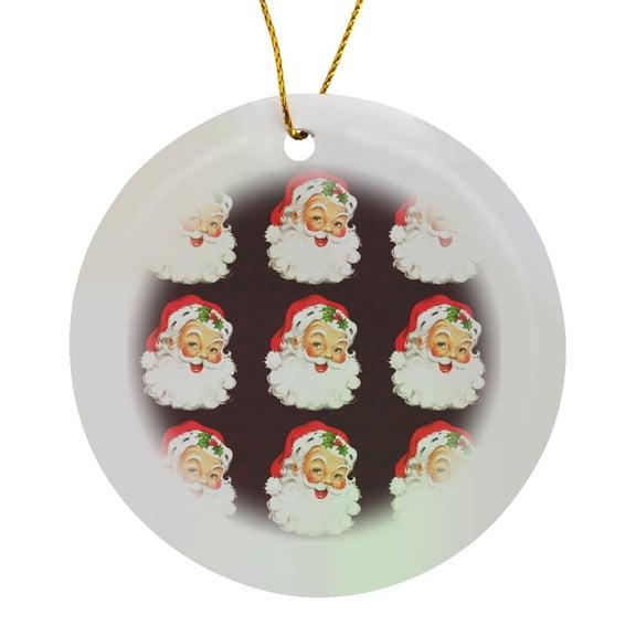 3drose, Large Happy Santa Clause Face Cartoon Tiled Pattern, Circle Porcelain Ornament