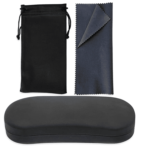 Large Hard Shell Eyeglass Case Holder + Pouch For Glasses And Sunglasses Unisex + Microfiber Cloth