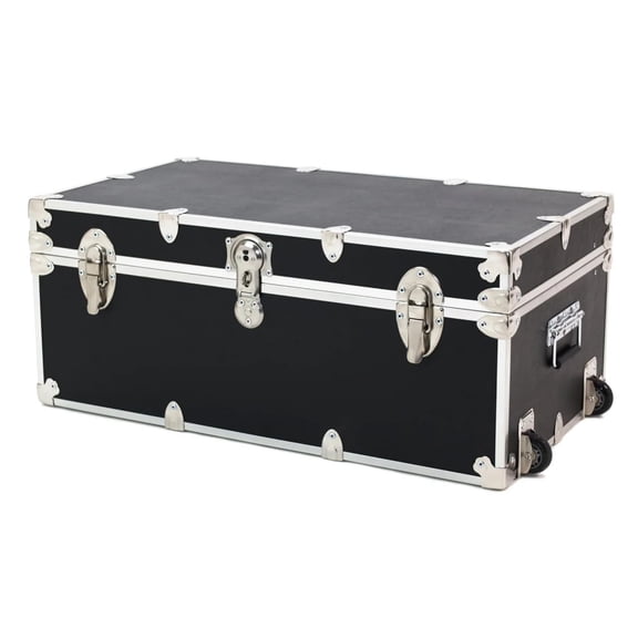 Large Hardwood Plywood Trunk with Wheels Dorm Storage Footlocker Black