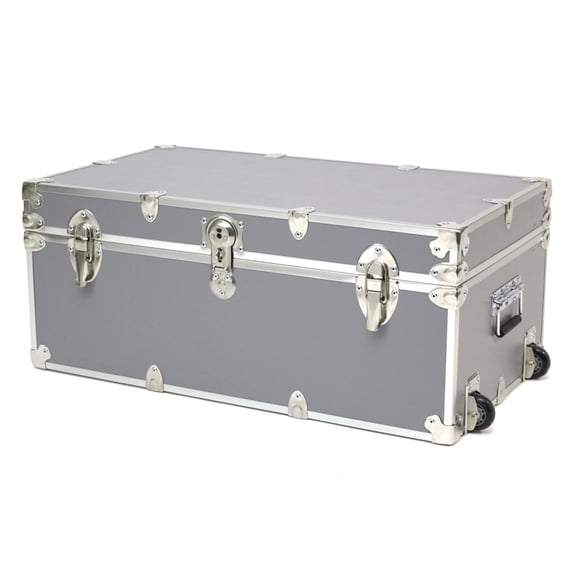 Large Hardwood Trunk with Wheels Storage Footlocker Gray 1 Unit