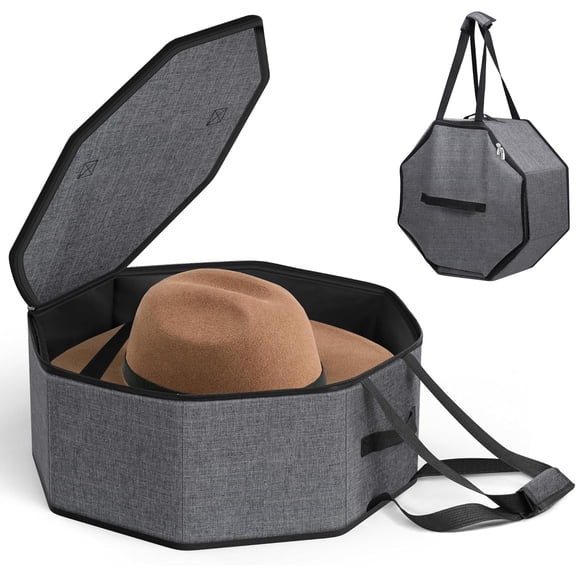 Large Hat Box for Women Storage, Collapsible Cowboy Hat Travel Case with Handles for Men Carry and Wide Brims Cap Organizer for Closet, Gray